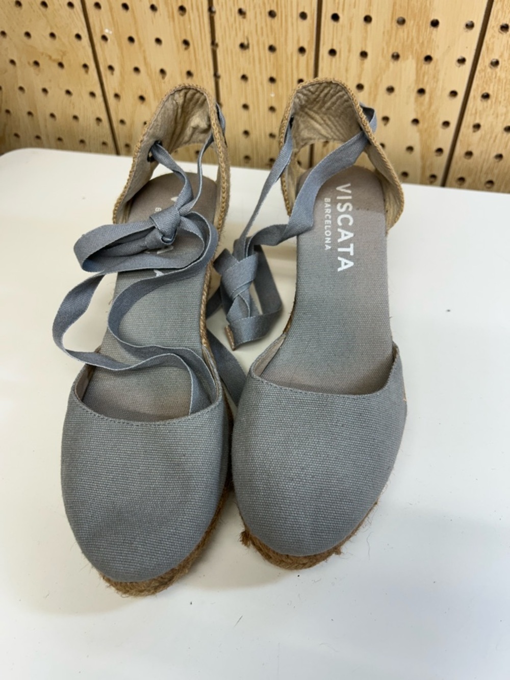 VISCATA Gray Canvas Espadrille Tie-Ankle Flats - Picture 2 of 8